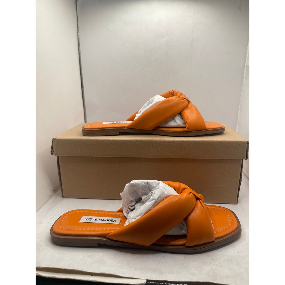 Steve Madden women’s Arianna Sandal, Orange Leather, 7.5